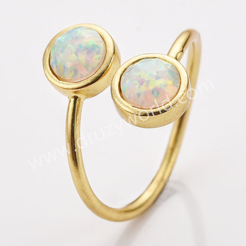 Round Gold Plated Bezel Double Opal Faceted Ring, Adjustable, October Birthstone Opal Jewelry ZG0513