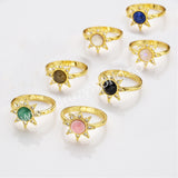 Star Gold Plated CZ Micro Pave Natural Gemstone Faceted Ring, Crystal Stone Birthstone Jewelry Adjustable Ring ZG0514