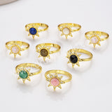 Star Gold Plated CZ Micro Pave Natural Gemstone Faceted Ring, Crystal Stone Birthstone Jewelry Adjustable Ring ZG0514