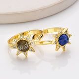 Star Gold Plated CZ Micro Pave Natural Gemstone Faceted Ring, Crystal Stone Birthstone Jewelry Adjustable Ring ZG0514