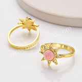 Star Gold Plated CZ Micro Pave Natural Gemstone Faceted Ring, Crystal Stone Birthstone Jewelry Adjustable Ring ZG0514