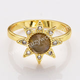 Star Gold Plated CZ Micro Pave Natural Gemstone Faceted Ring, Crystal Stone Birthstone Jewelry Adjustable Ring ZG0514