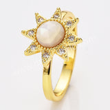 Star Gold Plated CZ Micro Pave Natural Gemstone Faceted Ring, Crystal Stone Birthstone Jewelry Adjustable Ring ZG0514