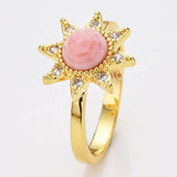 Star Gold Plated CZ Micro Pave Natural Gemstone Faceted Ring, Crystal Stone Birthstone Jewelry Adjustable Ring ZG0514