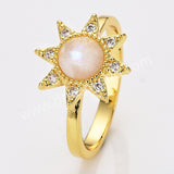 Star Gold Plated CZ Micro Pave Natural Gemstone Faceted Ring, Crystal Stone Birthstone Jewelry Adjustable Ring ZG0514