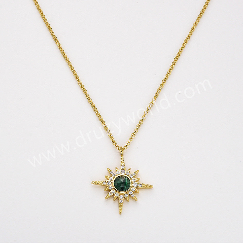 Star Gold Plated CZ Micro Pave Gemstone Faceted Necklace, Birthstone Necklcae, Lady Fashion Jewelry ZG0516