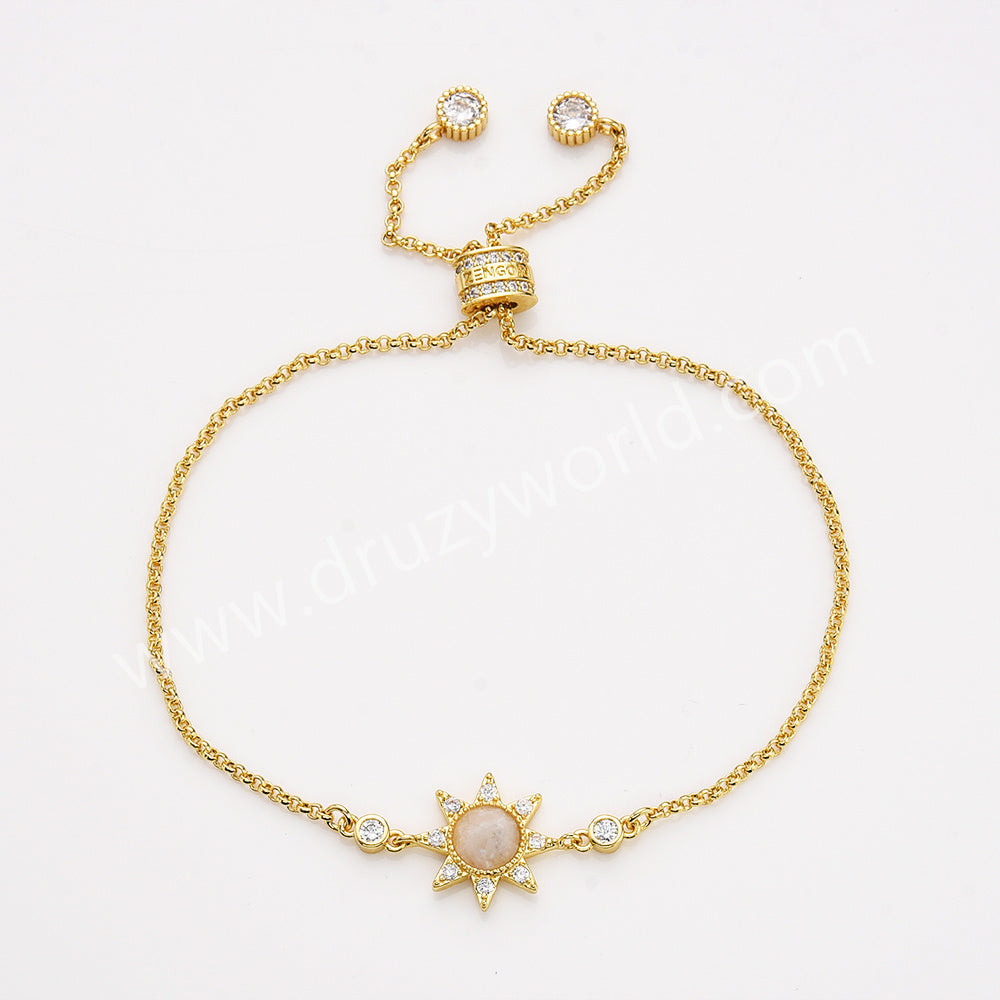 Gold Plated Bezel Star CZ Micro Pave Natural Crystal Stone Faceted Bracelet, Birthstone Bracelet, Lady Fashion Jewelry ZG0517