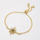 Gold Plated Bezel Natural Stone Faceted Adjustable Bracelet CZ Star Bracelet, Gemstone Women Fashion Jewelry ZG0518