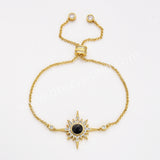 Gold Plated Bezel Natural Stone Faceted Adjustable Bracelet CZ Star Bracelet, Gemstone Women Fashion Jewelry ZG0518