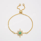 Gold Plated Bezel Natural Stone Faceted Adjustable Bracelet CZ Star Bracelet, Gemstone Women Fashion Jewelry ZG0518