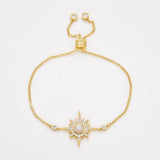 Gold Plated Bezel Natural Stone Faceted Adjustable Bracelet CZ Star Bracelet, Gemstone Women Fashion Jewelry ZG0518