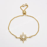 Gold Plated Bezel Natural Stone Faceted Adjustable Bracelet CZ Star Bracelet, Gemstone Women Fashion Jewelry ZG0518