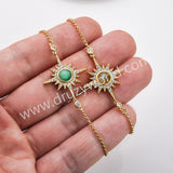 Gold Plated Bezel Natural Stone Faceted Adjustable Bracelet CZ Star Bracelet, Gemstone Women Fashion Jewelry ZG0518