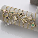 Gold Plated Bezel Natural Stone Faceted Adjustable Bracelet CZ Star Bracelet, Gemstone Women Fashion Jewelry ZG0518