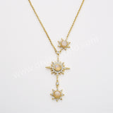 Three Gemstone Faceted Star Adjustable Necklace in Gold Plated, CZ Micro Pave, Boho Women's Jewelry ZG0520