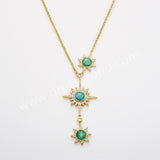 Three Gemstone Faceted Star Adjustable Necklace in Gold Plated, CZ Micro Pave, Boho Women's Jewelry ZG0520