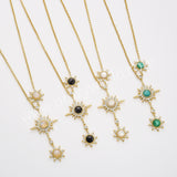 Three Gemstone Faceted Star Adjustable Necklace in Gold Plated, CZ Micro Pave, Boho Women's Jewelry ZG0520