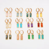 Rectangle Natural Gemstone Hoop Earrings in Gold Plated, Birthstone Jewelry ZG0522
