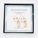 Gold Plated Bezel Rectangle Natural Moonstone Faceted Hoop Earrings, Moon Stone Jewelry ZG0522