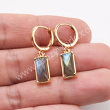 Rectangle Natural Gemstone Hoop Earrings in Gold Plated, Birthstone Jewelry ZG0522