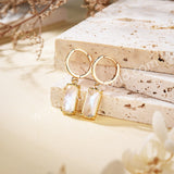 Gold Plated Bezel Rectangle Natural Moonstone Faceted Hoop Earrings, Moon Stone Jewelry ZG0522