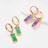 Rectangle Natural Gemstone Hoop Earrings in Gold Plated, Birthstone Jewelry ZG0522