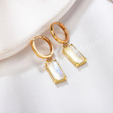 Gold Plated Bezel Rectangle Natural Moonstone Faceted Hoop Earrings, Moon Stone Jewelry ZG0522