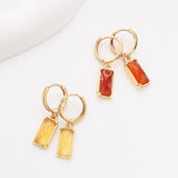 Rectangle Natural Gemstone Hoop Earrings in Gold Plated, Birthstone Jewelry ZG0522