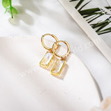 Gold Plated Bezel Rectangle Natural Moonstone Faceted Hoop Earrings, Moon Stone Jewelry ZG0522