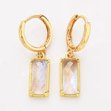 Gold Plated Bezel Rectangle Natural Moonstone Faceted Hoop Earrings, Moon Stone Jewelry ZG0522