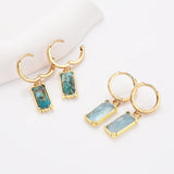 Rectangle Natural Gemstone Hoop Earrings in Gold Plated, Birthstone Jewelry ZG0522
