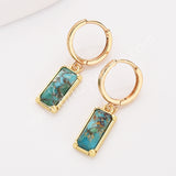 Rectangle Natural Gemstone Hoop Earrings in Gold Plated, Birthstone Jewelry ZG0522