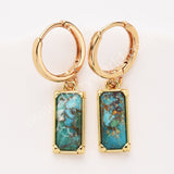 Rectangle Natural Gemstone Hoop Earrings in Gold Plated, Birthstone Jewelry ZG0522