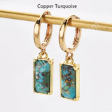Rectangle Natural Gemstone Hoop Earrings in Gold Plated, Birthstone Jewelry ZG0522