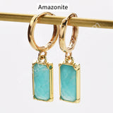 Rectangle Natural Gemstone Hoop Earrings in Gold Plated, Birthstone Jewelry ZG0522