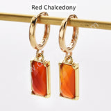 Rectangle Natural Gemstone Hoop Earrings in Gold Plated, Birthstone Jewelry ZG0522