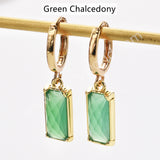 Rectangle Natural Gemstone Hoop Earrings in Gold Plated, Birthstone Jewelry ZG0522