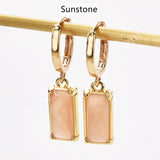 Rectangle Natural Gemstone Hoop Earrings in Gold Plated, Birthstone Jewelry ZG0522