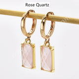 Rectangle Natural Gemstone Hoop Earrings in Gold Plated, Birthstone Jewelry ZG0522
