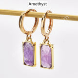 Rectangle Natural Gemstone Hoop Earrings in Gold Plated, Birthstone Jewelry ZG0522