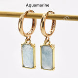 Rectangle Natural Gemstone Hoop Earrings in Gold Plated, Birthstone Jewelry ZG0522