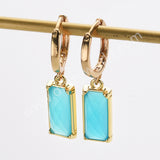 Rectangle Natural Gemstone Hoop Earrings in Gold Plated, Birthstone Jewelry ZG0522
