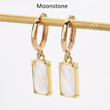 Rectangle Natural Gemstone Hoop Earrings in Gold Plated, Birthstone Jewelry ZG0522