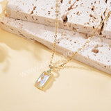 16" Rectangle Gold Plated Bezel Natural Moon Stone Faceted Pendant Necklace, Healing Crystal Jewelry ZG0523