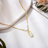 16" Rectangle Gold Plated Bezel Natural Moon Stone Faceted Pendant Necklace, Healing Crystal Jewelry ZG0523