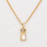 16" Rectangle Gold Plated Bezel Natural Moon Stone Faceted Pendant Necklace, Healing Crystal Jewelry ZG0523