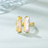 Gold Claw Double Rectangle Natural Moonstone Faceted Adjustable Open Ring, Healing Crystal Boho Jewelry Ring ZG0524