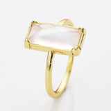 Gold Bezel Rectangle Natural Moonstone Faceted Statement Ring, June Birthstone Crystal Jewelry Ring ZG0525