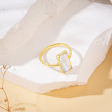 Gold Bezel Rectangle Natural Moonstone Faceted Statement Ring, June Birthstone Crystal Jewelry Ring ZG0525