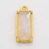 Gold Plated Bezel Rectangle Natural Moonstone Crystal Faceted Charm, For Jewelry Making ZG0526